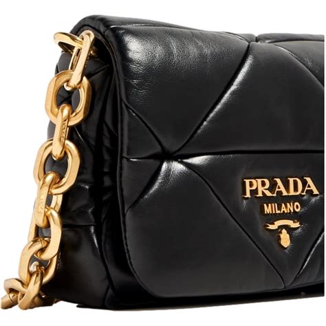 Prada Women's Gold Logo Black Quilted Nappa Patch Leather 